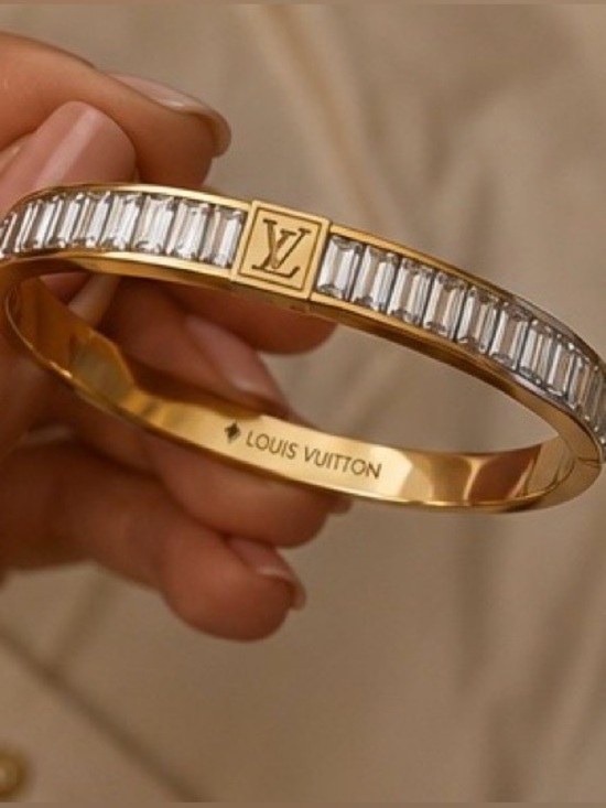 The Unbranded Brand Jewelry - Luxury Gold LV Crystal Baguette Bracelet